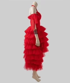 short long sleeve red dress Glamorous High Neck Long Sleeve Red Prom Dress Long With Split main image 0