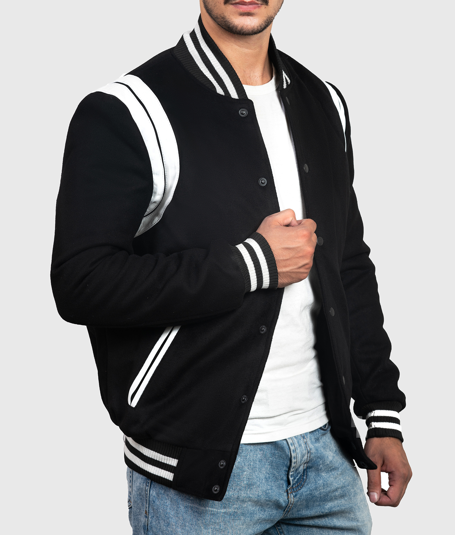 Isaac Men's Black Leather Varsity Jacket - NYC Jackets