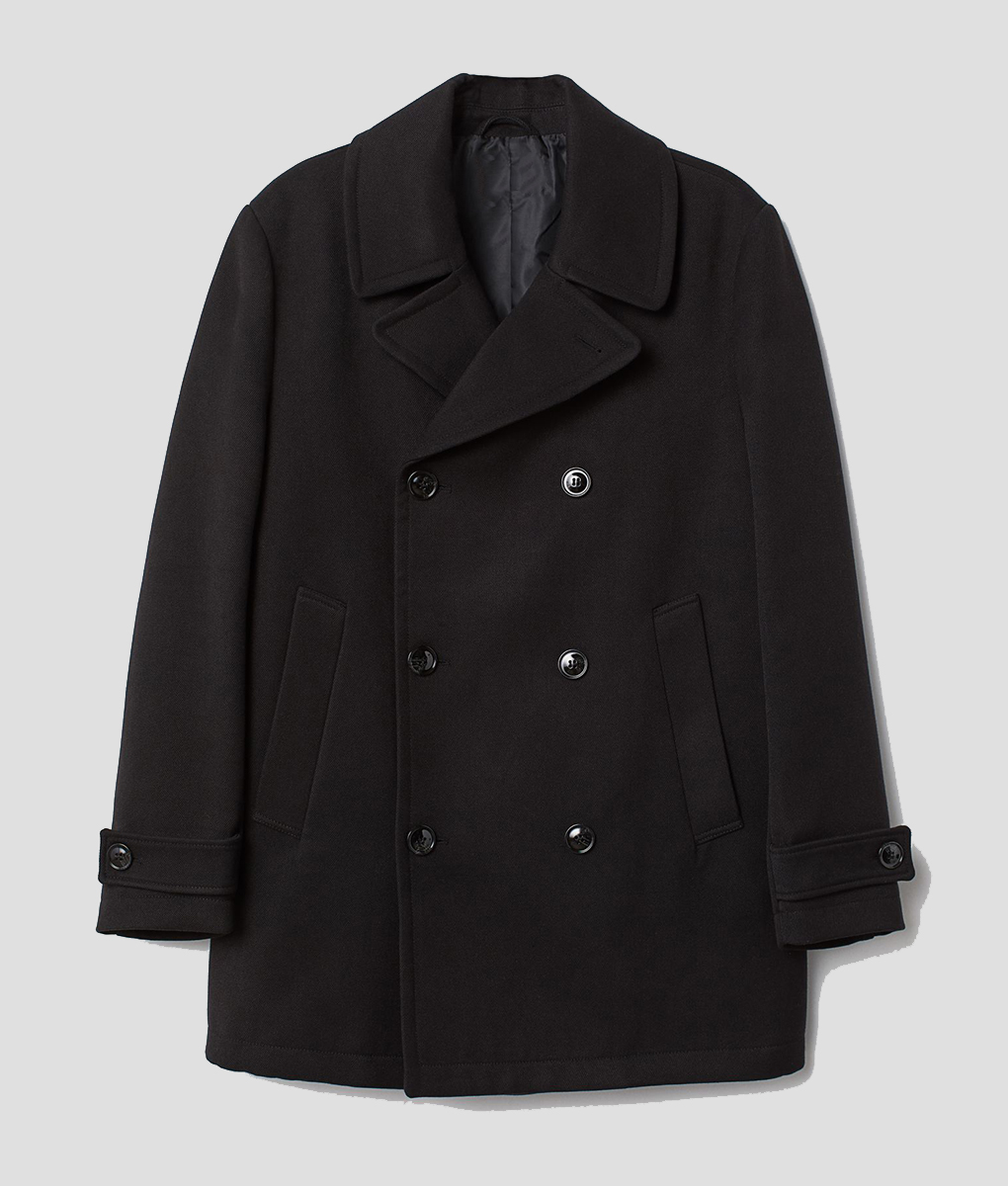 Shetland DI Jimmy Perez Black Wool Double Breasted Peacoat | NYC
