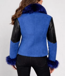 Elizabeth Women's Blue Bomber Leather Jacket-Back