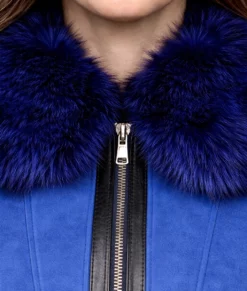 Elizabeth Women's Blue Bomber Leather Jacket-Zoom