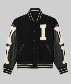 Bones Letterman Black & White Varsity Jacket-Front Black