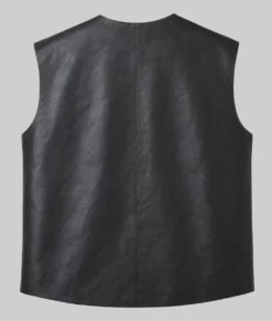 Steve Austin Black Leather Vest-Back