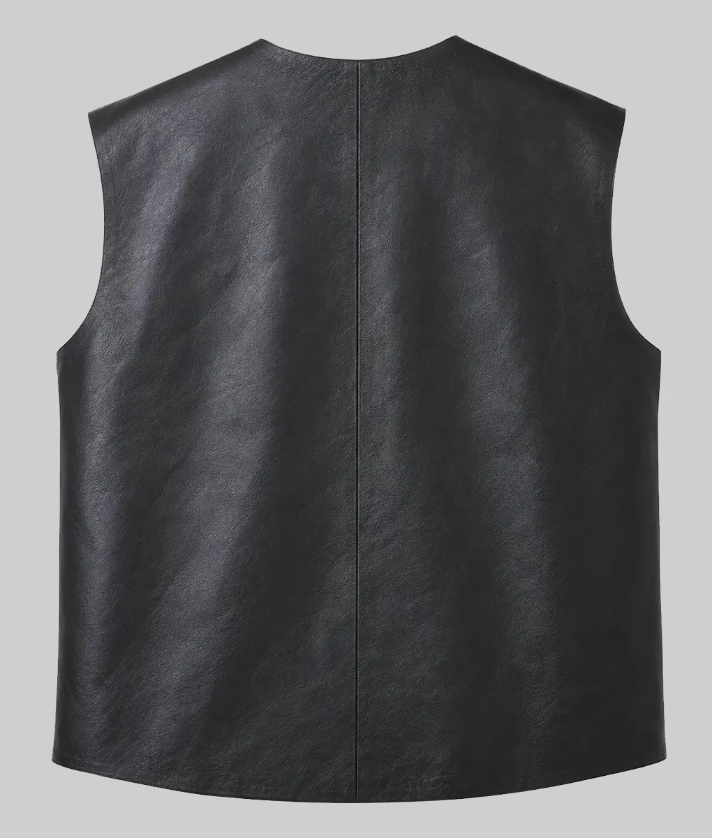 Steve Austin Black Leather Vest-Back