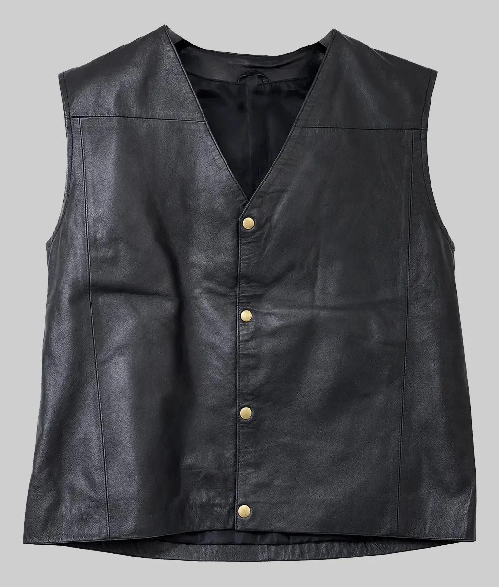 Steve Austin Black Leather Vest-Front