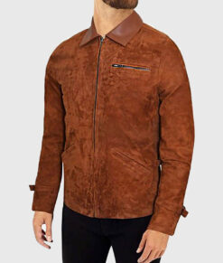 Marcel Men's Brown Suede Leather Biker Jacket - Brown Suede Leather Biker Jacket for Men - Side View