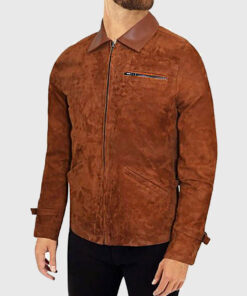 Marcel Men's Brown Suede Leather Biker Jacket - Brown Suede Leather Biker Jacket for Men - Side View