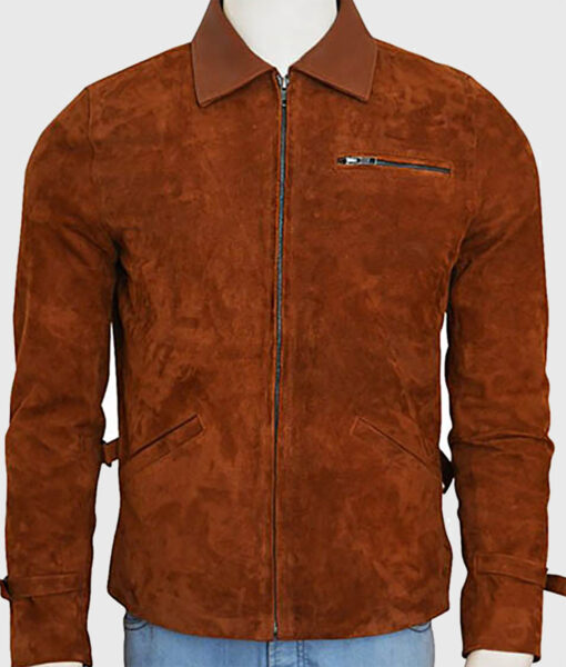 Marcel Men's Brown Suede Leather Biker Jacket - Brown Suede Leather Biker Jacket for Men - Front View
