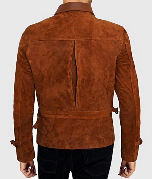 Marcel Men's Brown Suede Leather Biker Jacket - Brown Suede Leather Biker Jacket for Men - Back View
