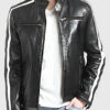 Ross Men's Black Leather Biker Jacket - Black Leather Biker Jacket for Men - Front View