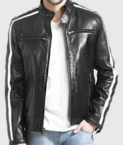 Ross Men's Black Leather Biker Jacket - Black Leather Biker Jacket for Men - Front View