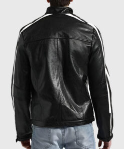 Ross Men's Black Leather Biker Jacket - Black Leather Biker Jacket for Men - Back View