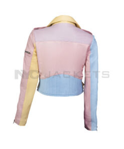 Dany Women's Rainbow Pastel Biker Leather Jacket - Rainbow Pastel Biker Leather Jacket for Women - Back View