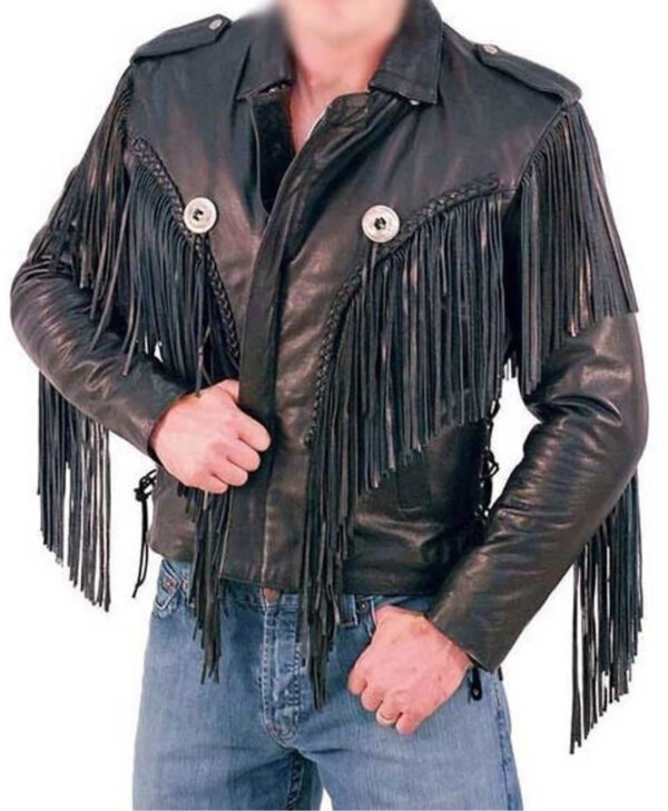 Men’s Biker Fringed Leather Jacket