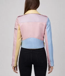 Penny Women’s Rainbow Pastel Cropped Biker Leather Jacket-Back