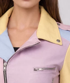 Penny Women’s Rainbow Pastel Cropped Biker Leather Jacket-Zoom
