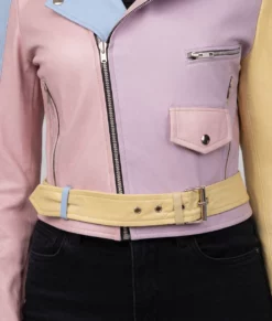 Penny Women’s Rainbow Pastel Cropped Biker Leather Jacket-Zoom