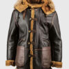 Connor Men's Dark Brown B-7 Bomber Leather Jacket - Dark Brown B-7 Bomber Leather Jacket for Men - Front View