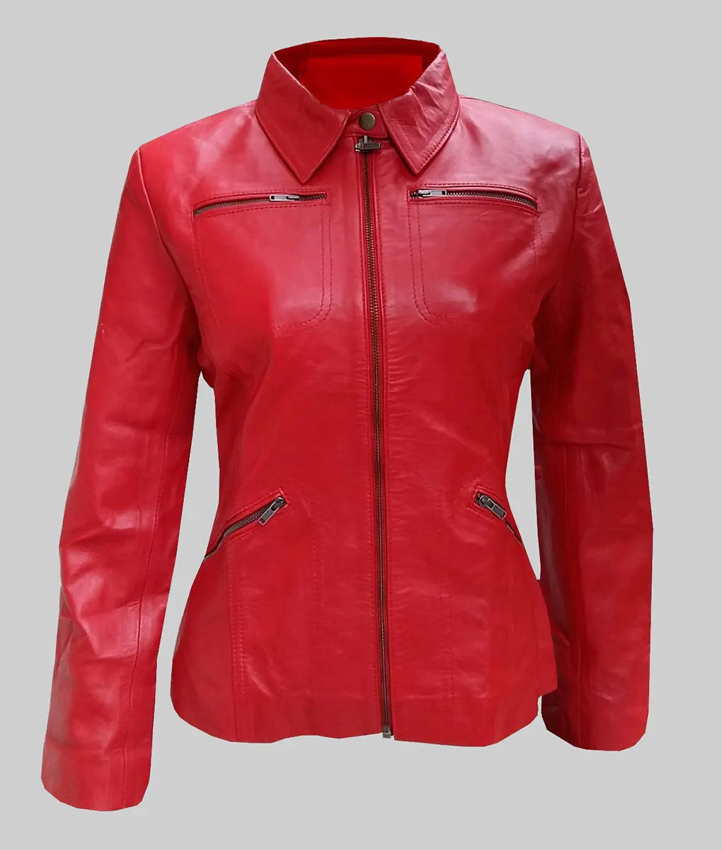 Once Upon A Time Emma Swan Red Leather Biker Jacket NYC Jackets