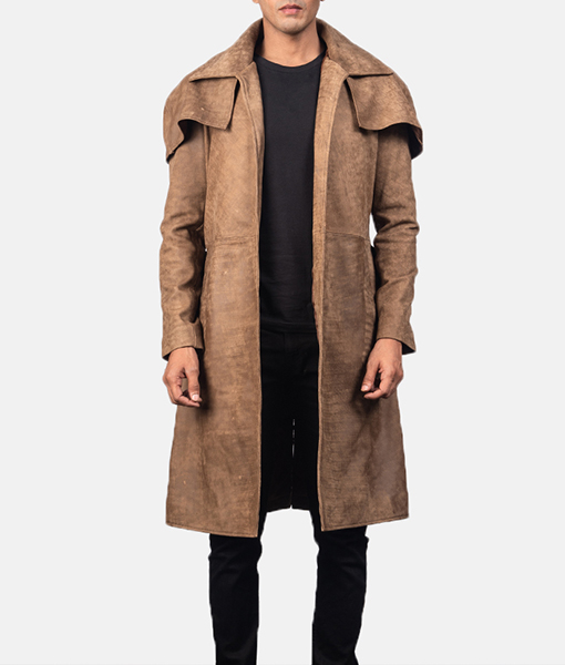 Men's Classic Army Brown Leather Duster