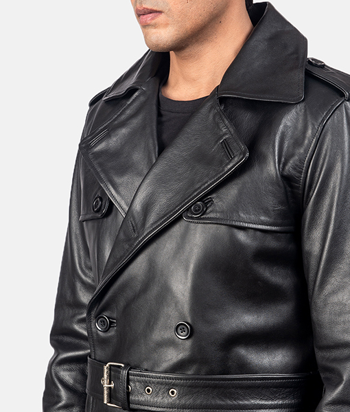 Men's Kenneth Black Leather Duster Coat
