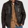 Albert Men's Brown Distressed Leather Biker Jacket - Brown Distressed Leather Biker Jacket for Men - Open Front View