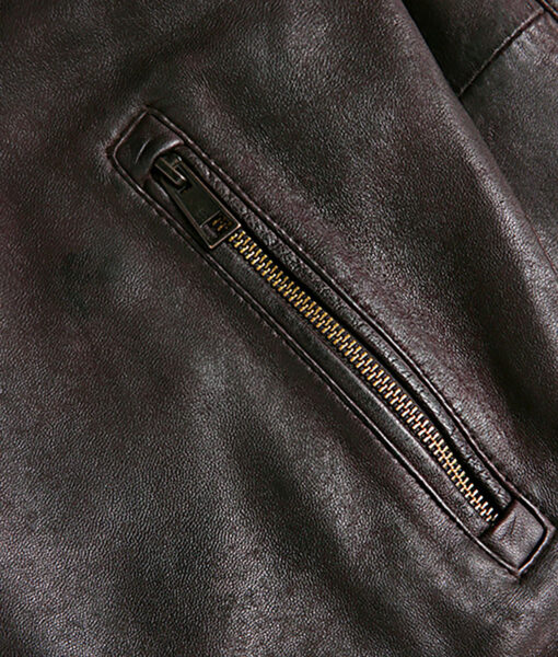 Albert Men's Brown Distressed Leather Biker Jacket - Brown Distressed Leather Biker Jacket for Men - Zippers Closeup View