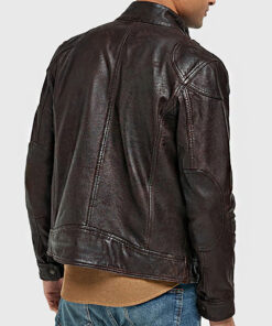 Albert Men's Brown Distressed Leather Biker Jacket - Brown Distressed Leather Biker Jacket for Men - Back View