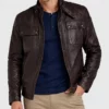 Albert Men's Distressed Brown Biker Leather Jacket-Front