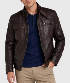 Albert Men's Distressed Brown Biker Leather Jacket-Front