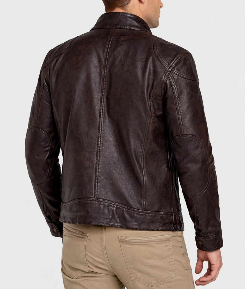 Albert Men's Distressed Brown Biker Leather Jacket-Back