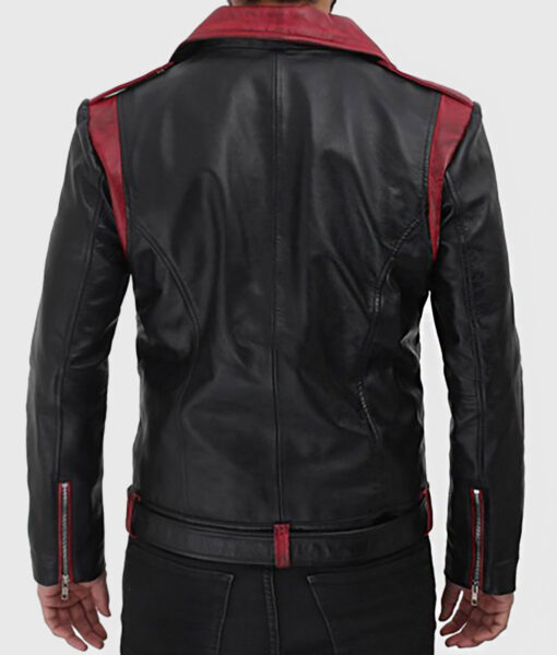 Arthur Men's Black Leather Biker Jacket - Black Leather Biker Jacket for Men - Back View