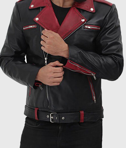 Arthur Men's Black Leather Biker Jacket - Black Leather Biker Jacket for Men - Sleeves View