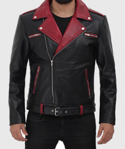 Arthur Men's Black Leather Biker Jacket - Black Leather Biker Jacket for Men - Front View