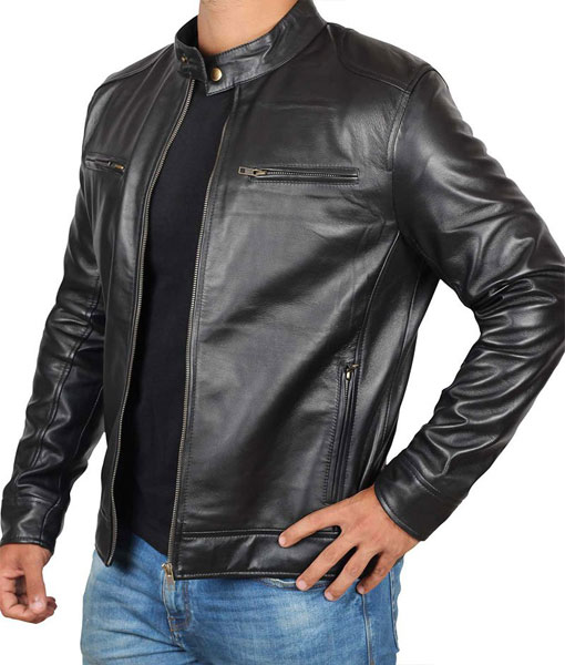 Black Cafe Racer Motorcycle Leather Jacket