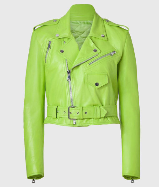 Katherine Women's Light Green Leather Biker Jacket NYC Jackets