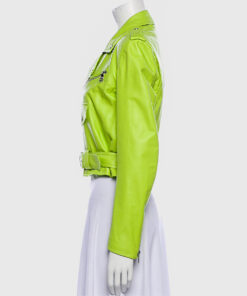 Katherine Women's Light Green Leather Biker Jacket - Light Green Leather Biker Jacket for Women - Side View