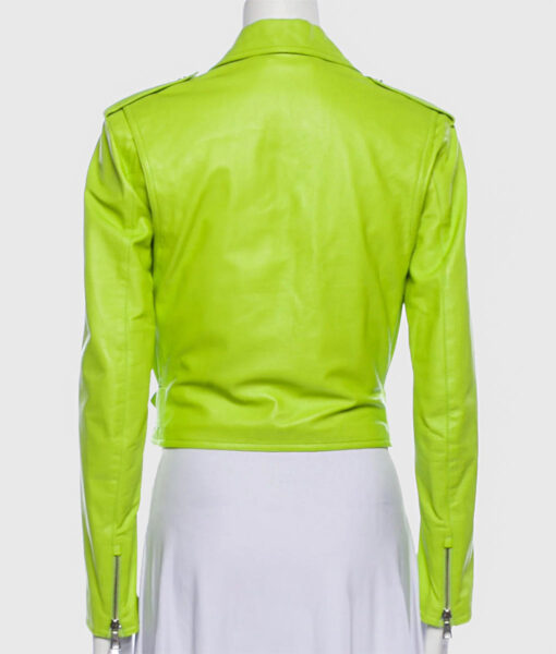 Katherine Women's Light Green Leather Biker Jacket - Light Green Leather Biker Jacket for Women - Back View