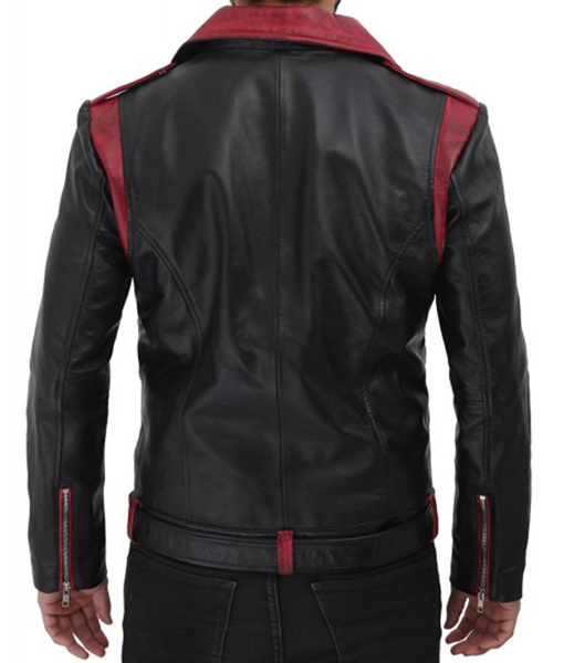 Men's Black and Maroon Leather Jacket