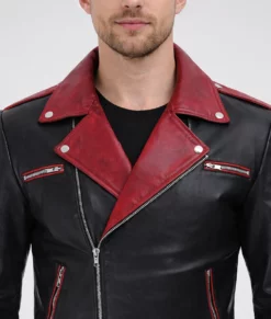 Nathan Men's Black Biker Leather Jacket-Zoom