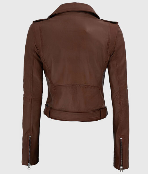 Seraphim Womens Brown Biker Leather Jacket - Back View