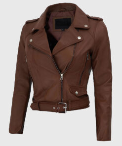 Seraphim Womens Brown Biker Leather Jacket - Side View