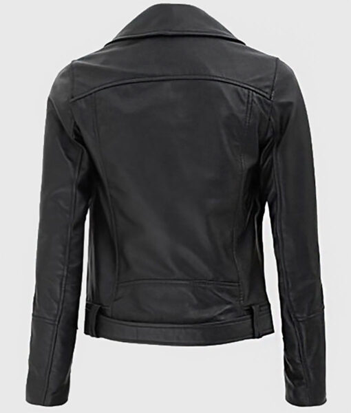 Zenon Womens Black Biker Leather Jacket - Black Biker Leather Jacket for Womens - Back View