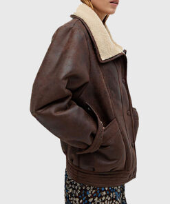Kelly Women's Dark Brown B-3 Bomber Leather Jacket - Dark Brown B-3 Bomber Leather Jacket for Women - Side View