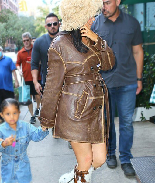 Kylie Jenner Distressed Leather Coat