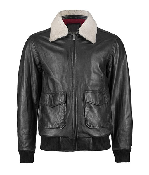 Men's Black Aviator Jacket with Fur Collar