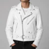 Men's Paradise City White Leather Biker Jacket-Front