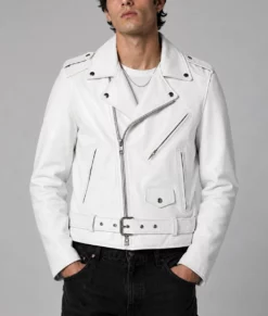 Men's Paradise City White Leather Biker Jacket-Front