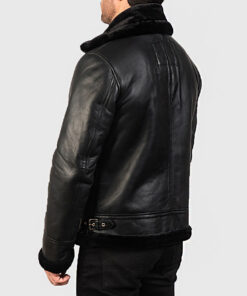 Orban Men's Black B-3 Bomber Leather Jacket - Black B-3 Bomber Leather Jacket for Men - Back Side View