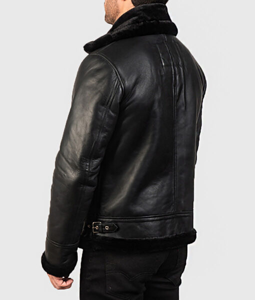 Orban Men's Black B-3 Bomber Leather Jacket - Black B-3 Bomber Leather Jacket for Men - Back Side View